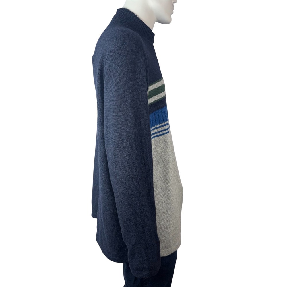 Eddie Bauer Mens Quarter Zip Sweater Navy Blue Gray‎ Stripe Wool Blend XL - Picture 3 of 8